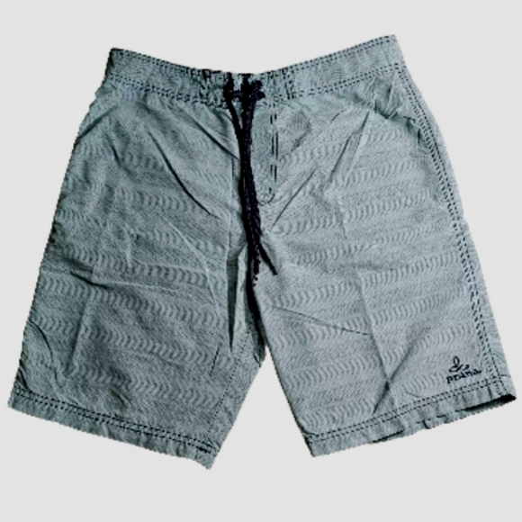 PrAna Breathe Men's  Swimming Board Surf Summer Shorts Aqua Blue Green Size 36 - Picture 1 of 9